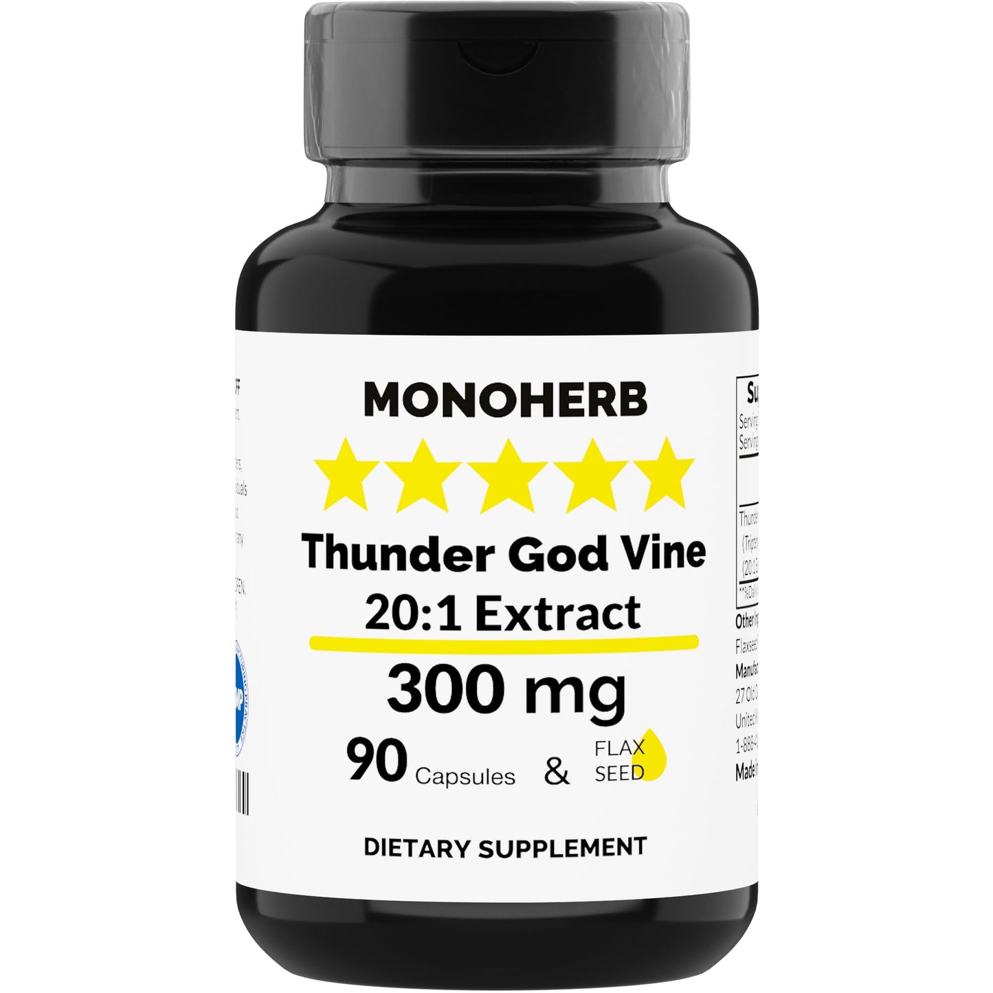 MONOHERB Thunder God Vine 300mg (20:1 Extract) - 90 Veg Capsules - Made in USA