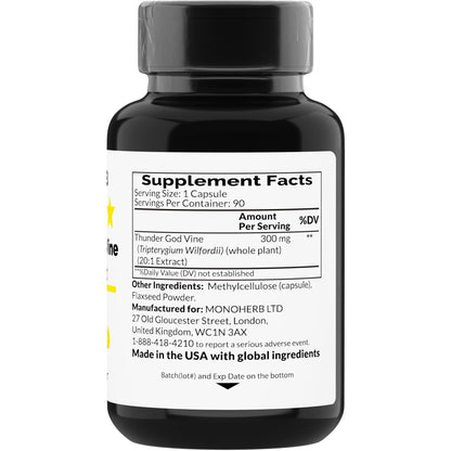 MONOHERB Thunder God Vine 300mg (20:1 Extract) - 90 Veg Capsules - Made in USA