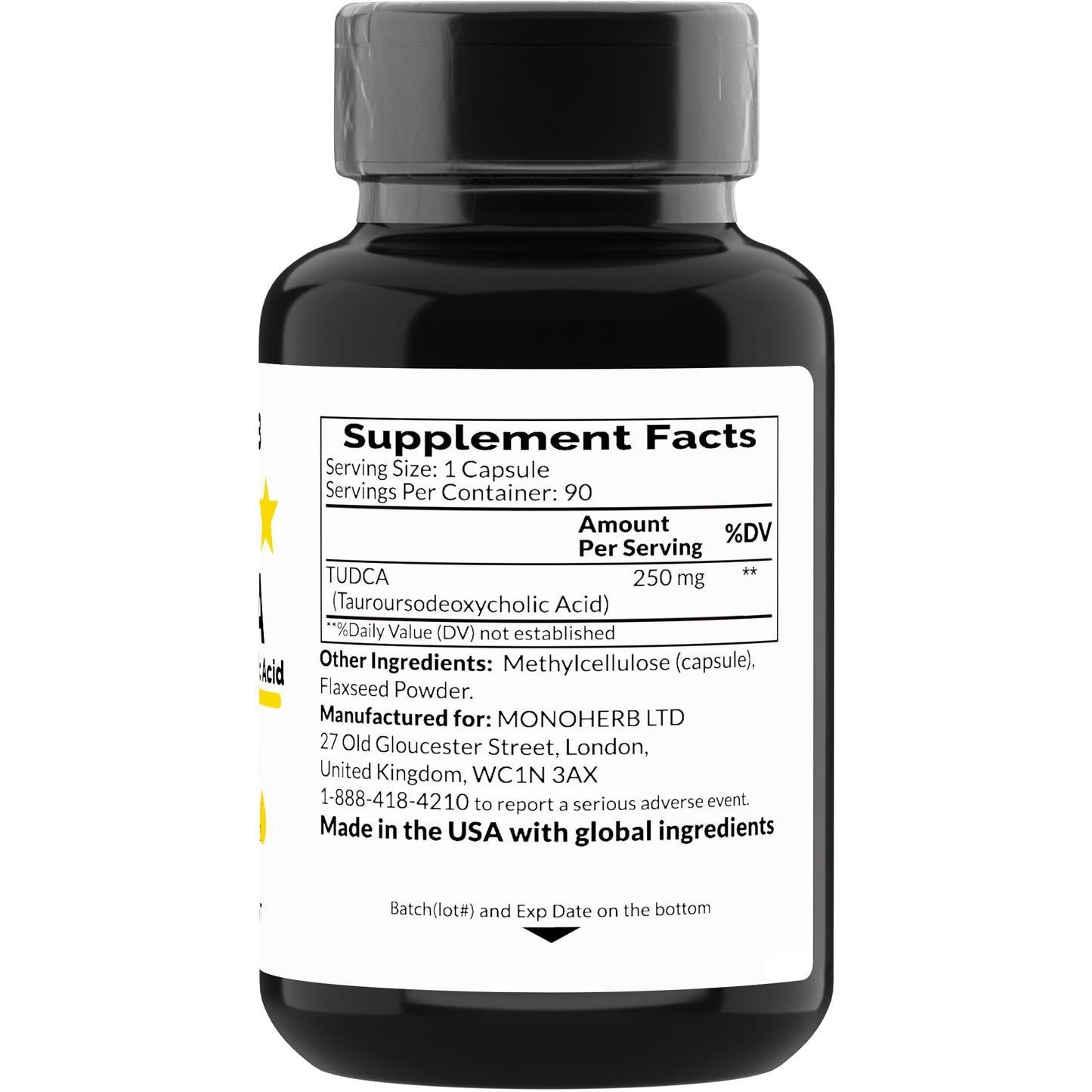 MONOHERB TUDCA 250 mg - 90 Vegetarian Capsules | Made in USA