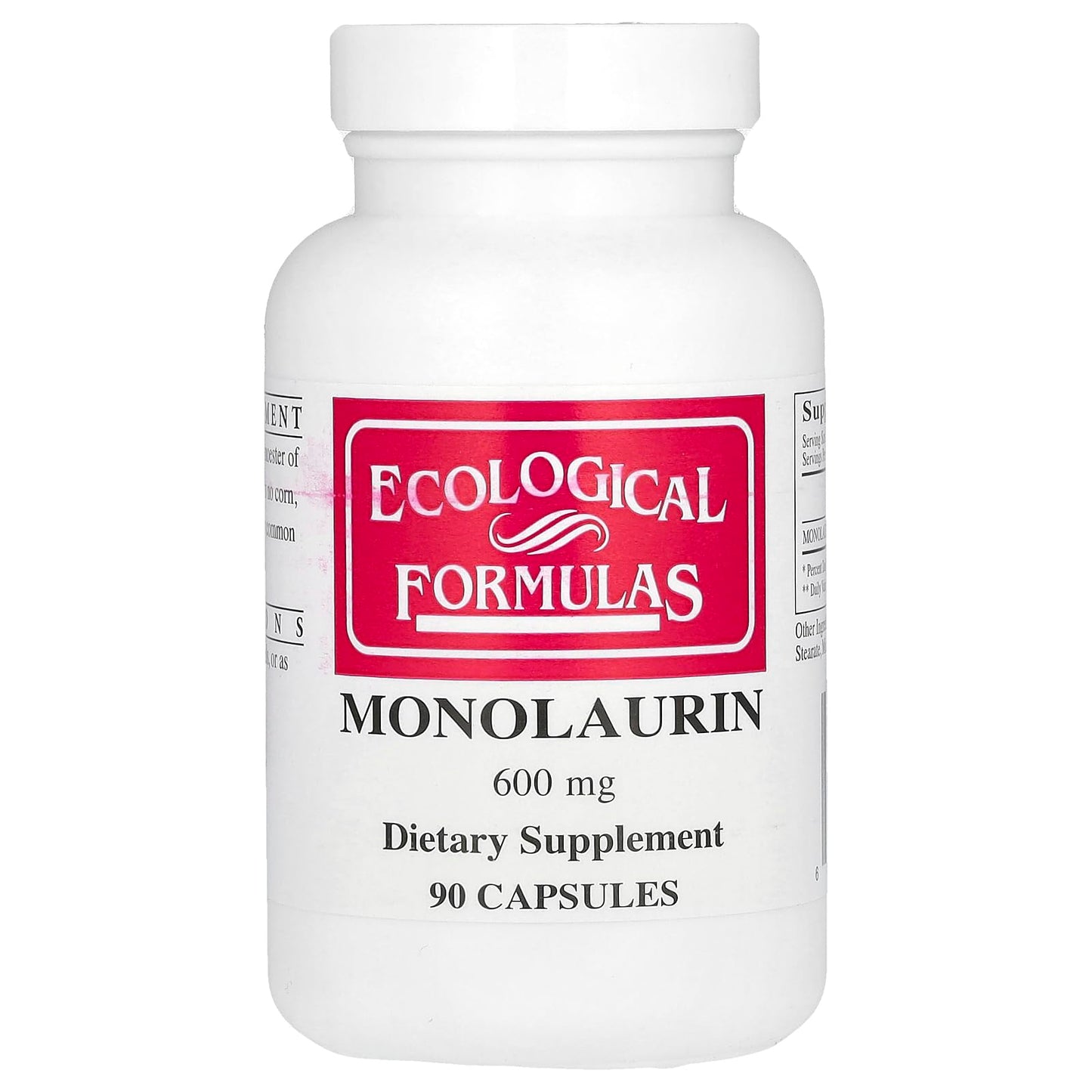 Ecological Formulas Monolaurin 600 mg Capsules, Creamy White, 90 Count (MONOL-600-90) | Immune Support