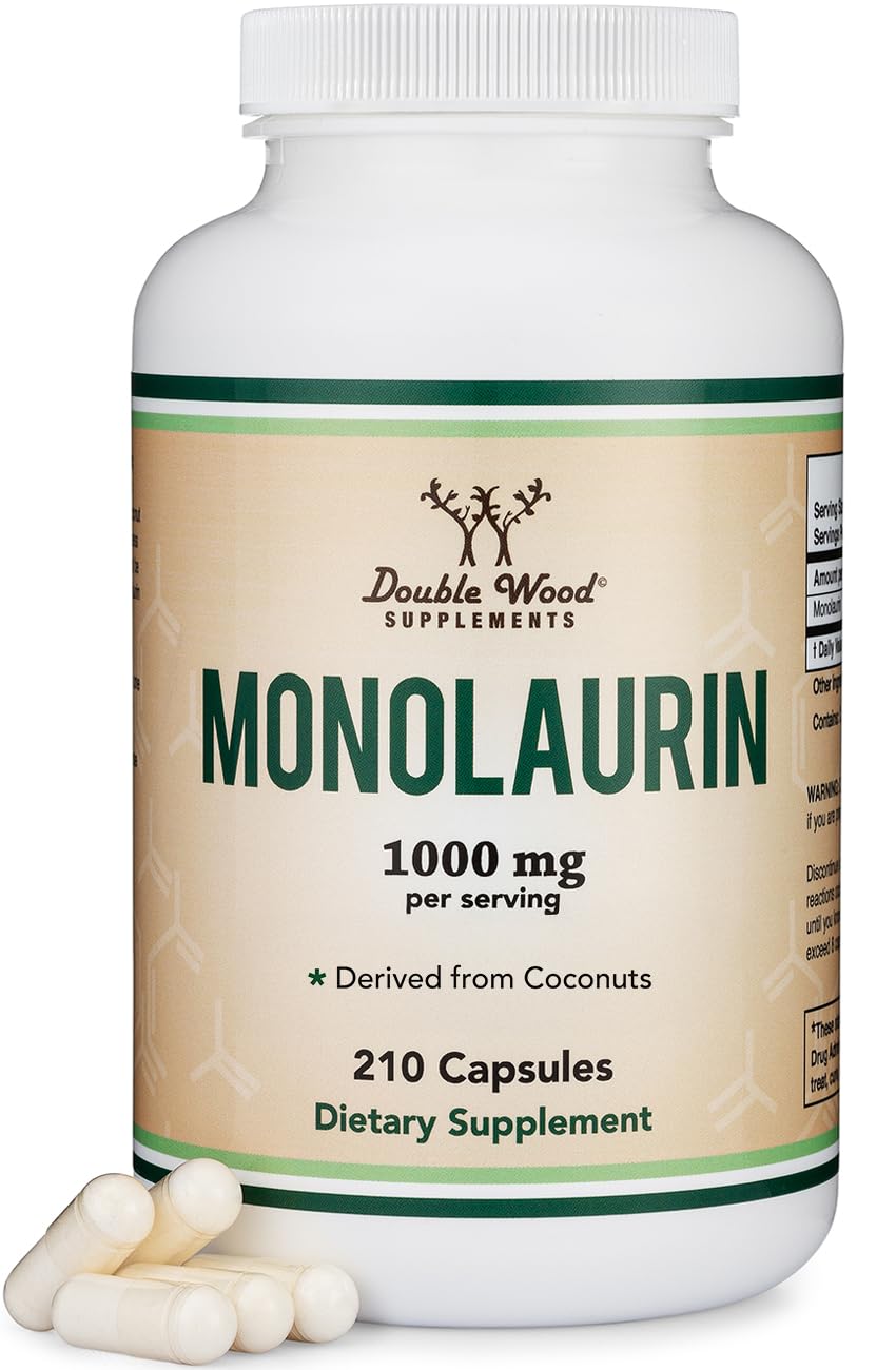 Monolaurin Immune Support – 1,000mg per Serving, 210 Capsules | Vegan, Non-GMO, Gluten Free | Immune Booster by Double Wood
