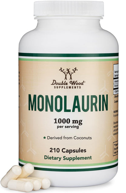 Monolaurin Immune Support – 1,000mg per Serving, 210 Capsules | Vegan, Non-GMO, Gluten Free | Immune Booster by Double Wood