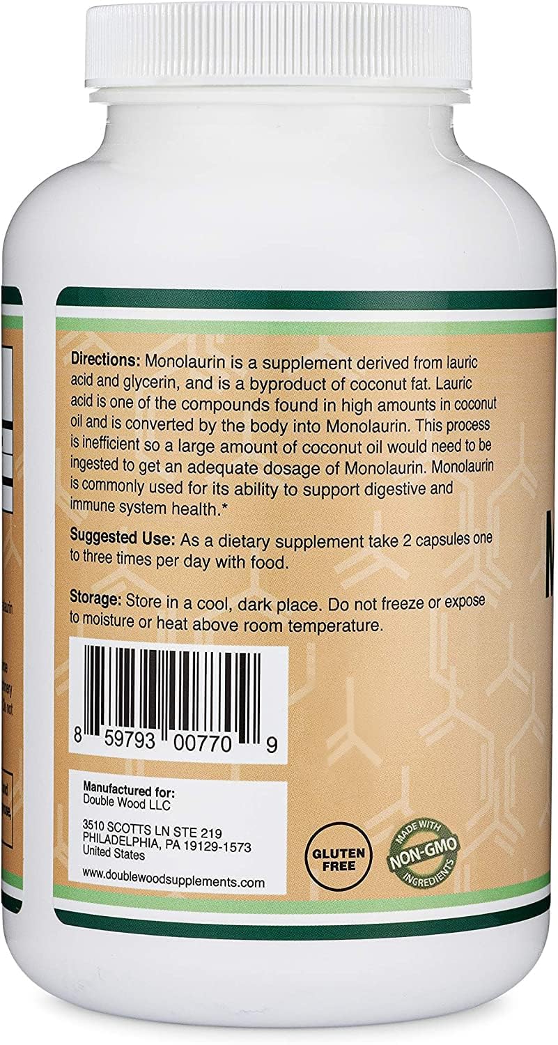Monolaurin Immune Support – 1,000mg per Serving, 210 Capsules | Vegan, Non-GMO, Gluten Free | Immune Booster by Double Wood