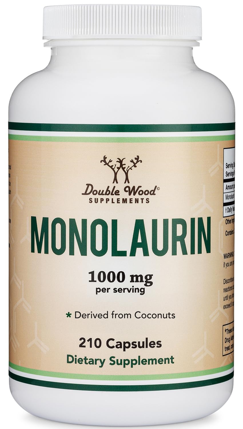 Monolaurin Immune Support – 1,000mg per Serving, 210 Capsules | Vegan, Non-GMO, Gluten Free | Immune Booster by Double Wood