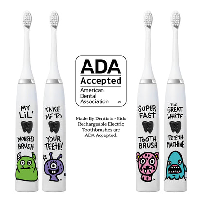 Monster Kids Electric Toothbrush – Made by Dentists, Rechargeable, 2-Min Timer, 6 Heads