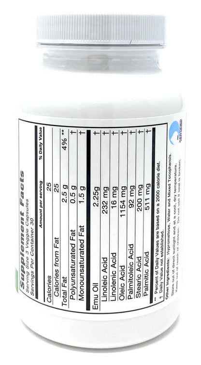 Montana Emu Ranch EMUtrients Omega Complex Emu Oil 750mg | Omega 3, 6, 7, 9 | 90 Veggie Caps