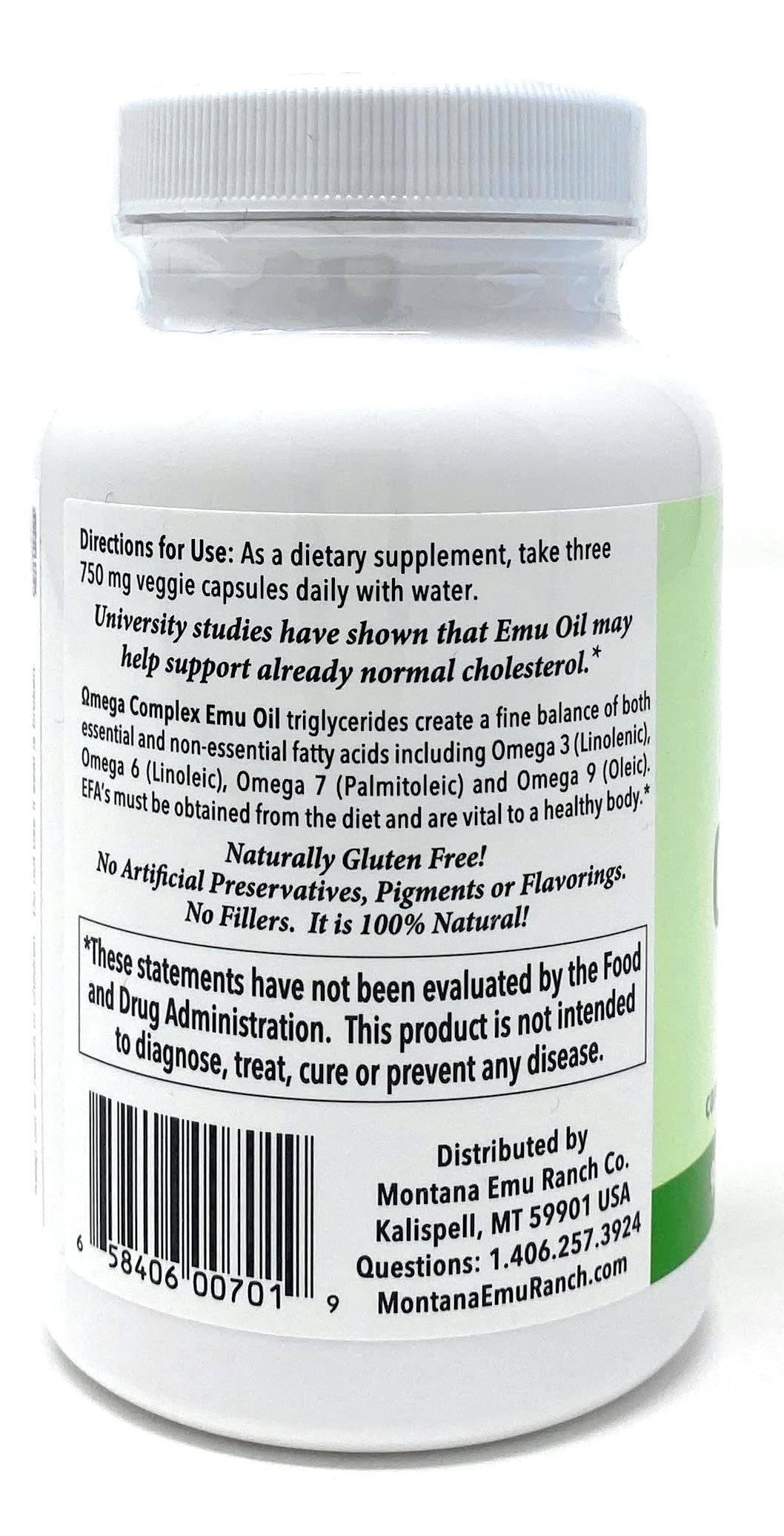 Montana Emu Ranch EMUtrients Omega Complex Emu Oil 750mg | Omega 3, 6, 7, 9 | 90 Veggie Caps