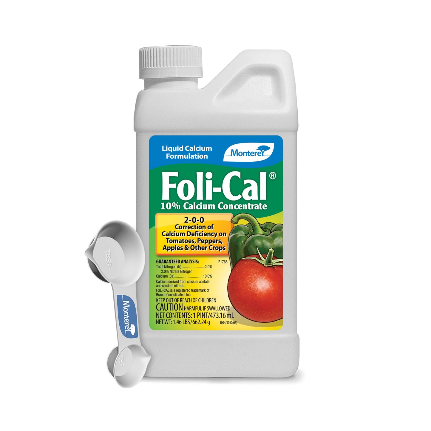 Monterey Foli-Cal Bundled with Measuring Spoon – Liquid Calcium Formulation for Tomatoes, Apples, Peppers | 1 Pint Concentrate