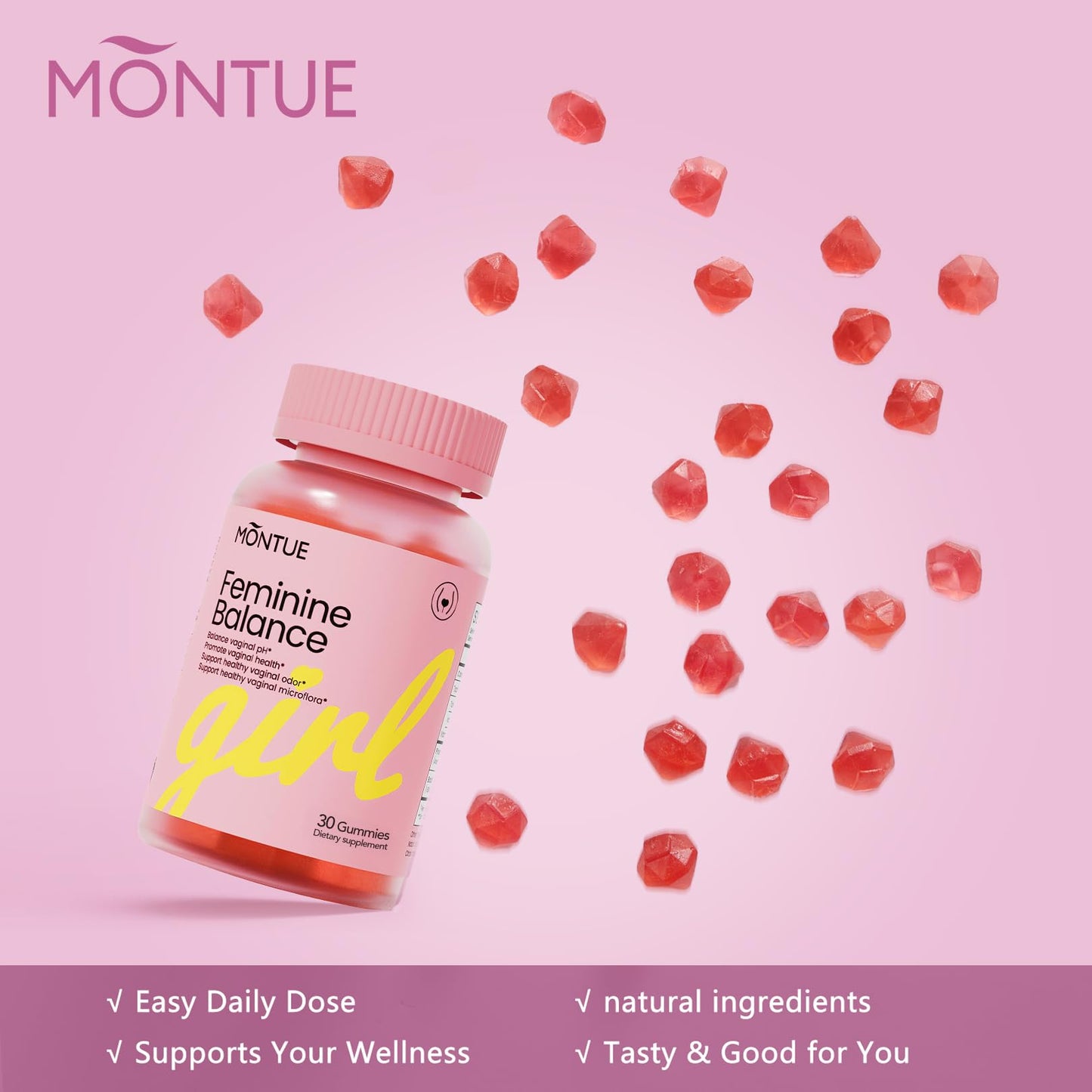 Montue Premium Diamond Feminine Balance Gummies – pH Balance, Probiotics, Prebiotics, Vegan