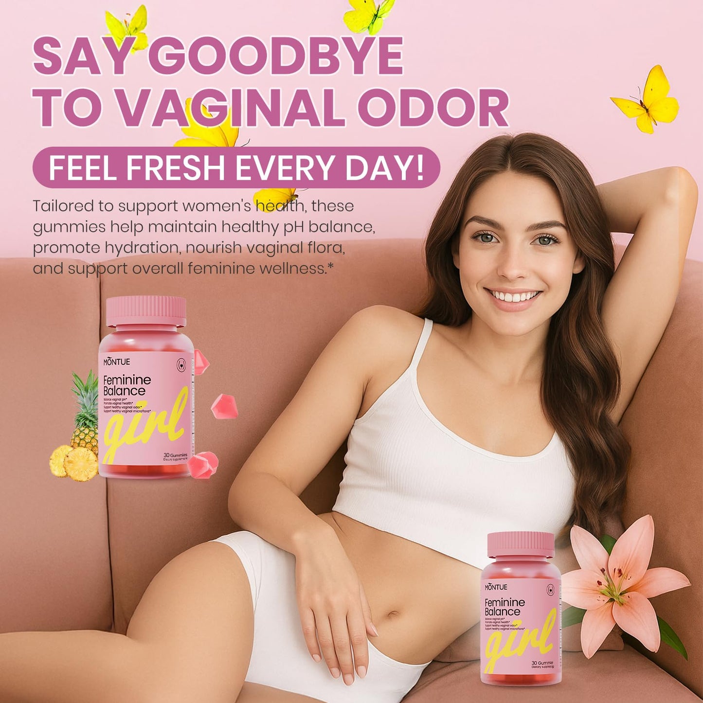 Montue Premium Diamond Feminine Balance Gummies – pH Balance, Probiotics, Prebiotics, Vegan