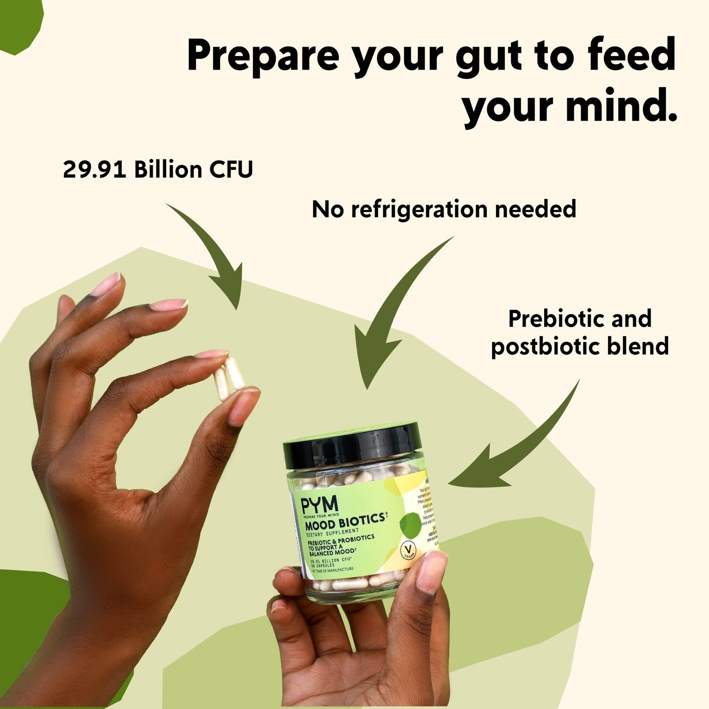 PYM Mood Biotics: Probiotic & Prebiotic Mood Support – 22.91B CFU, 60 Count, Vegan, Gluten Free, Non-GMO