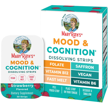 Mood & Cognition Dissolving Strips by MaryRuth's – B Vitamins, Saffron, Strawberry