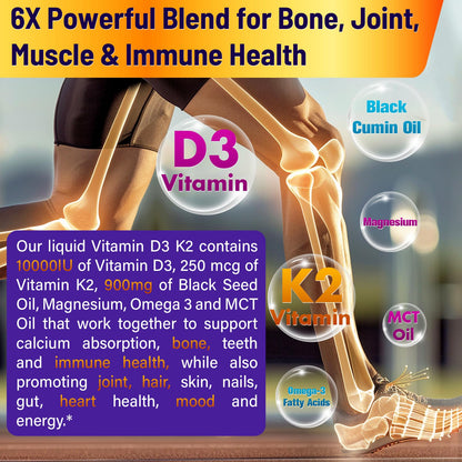 Vitamin D3 K2 Drops 10000IU with Organic Black Seed Oil – 6-in-1 Liquid (2 oz)