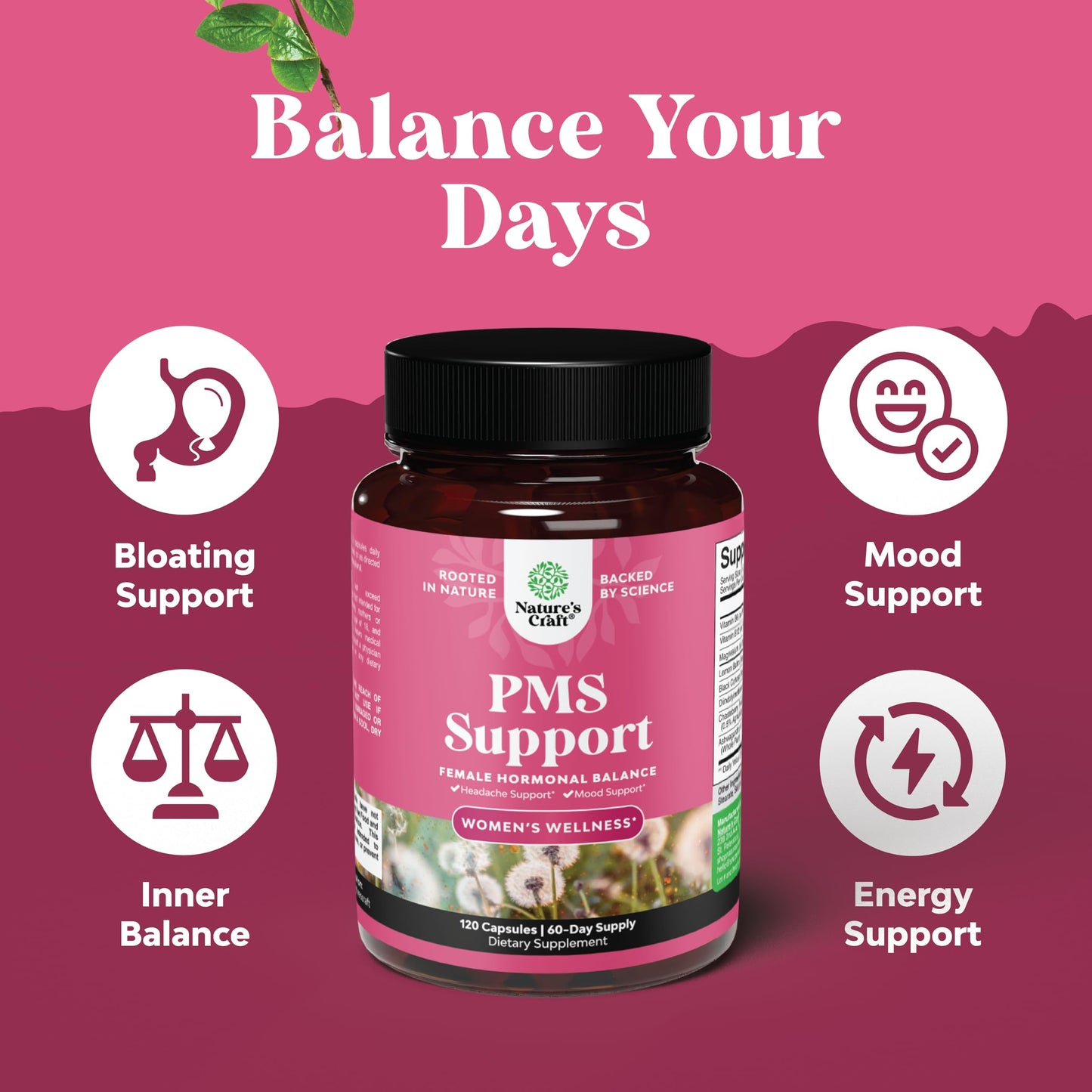 PMS Support for Women | Hormone Balance & Menstrual Comfort (DIM, Chasteberry, Black Cohosh, Ashwagandha) – 120 Ct