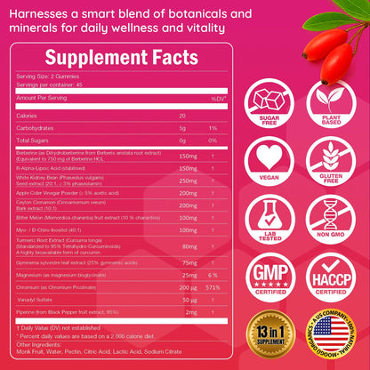 Moogǔ Organics Berberine Gummies – Turmeric, Cinnamon, Alpha-Lipoic Acid (90 ct)