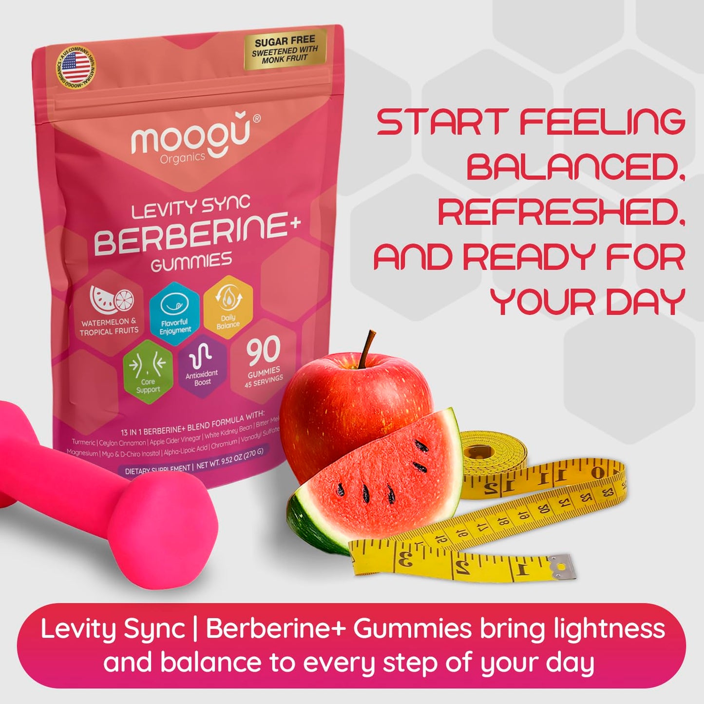 Moogǔ Organics Berberine Gummies – Turmeric, Cinnamon, Alpha-Lipoic Acid (90 ct)