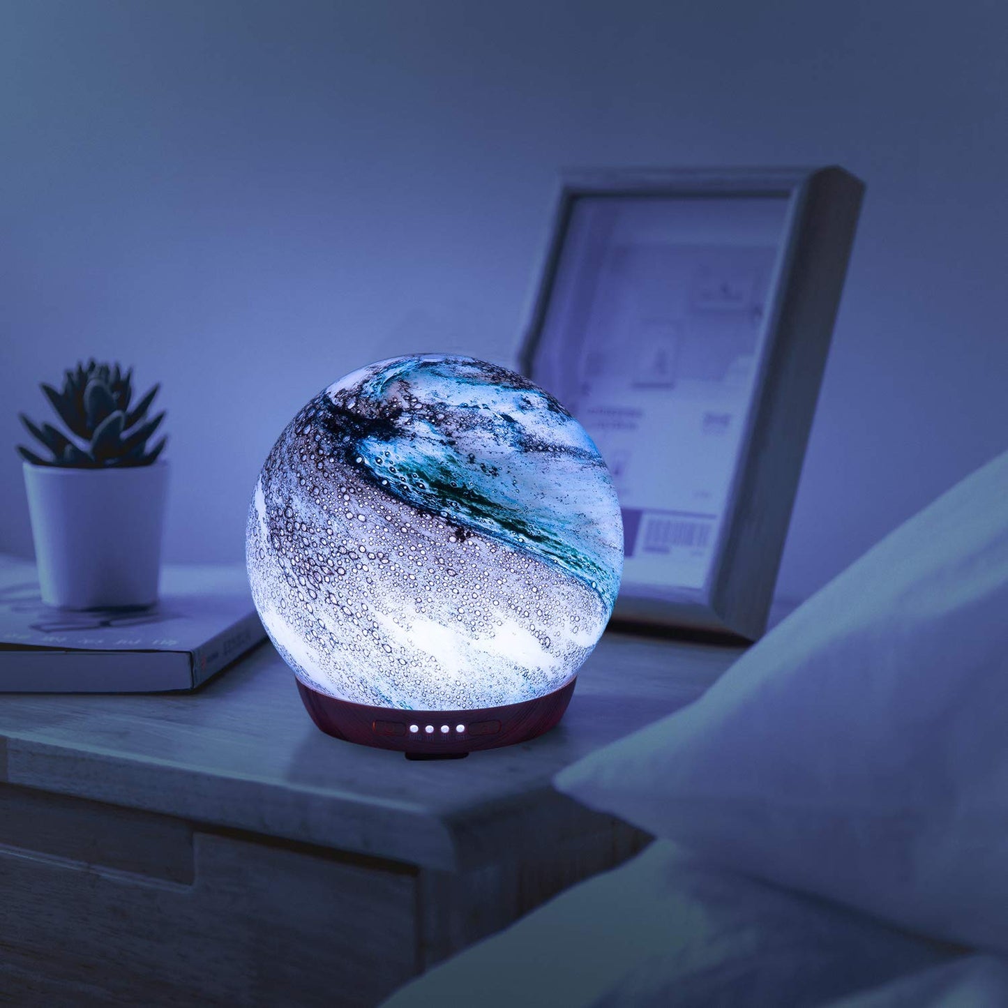 Moon Essential Oil Diffuser – Glass Cover, 250ml, 4 Timer Modes, 7 LED Colors