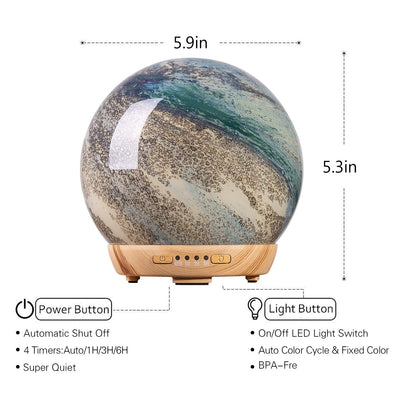 Moon Essential Oil Diffuser – Glass Cover, 250ml, 4 Timer Modes, 7 LED Colors