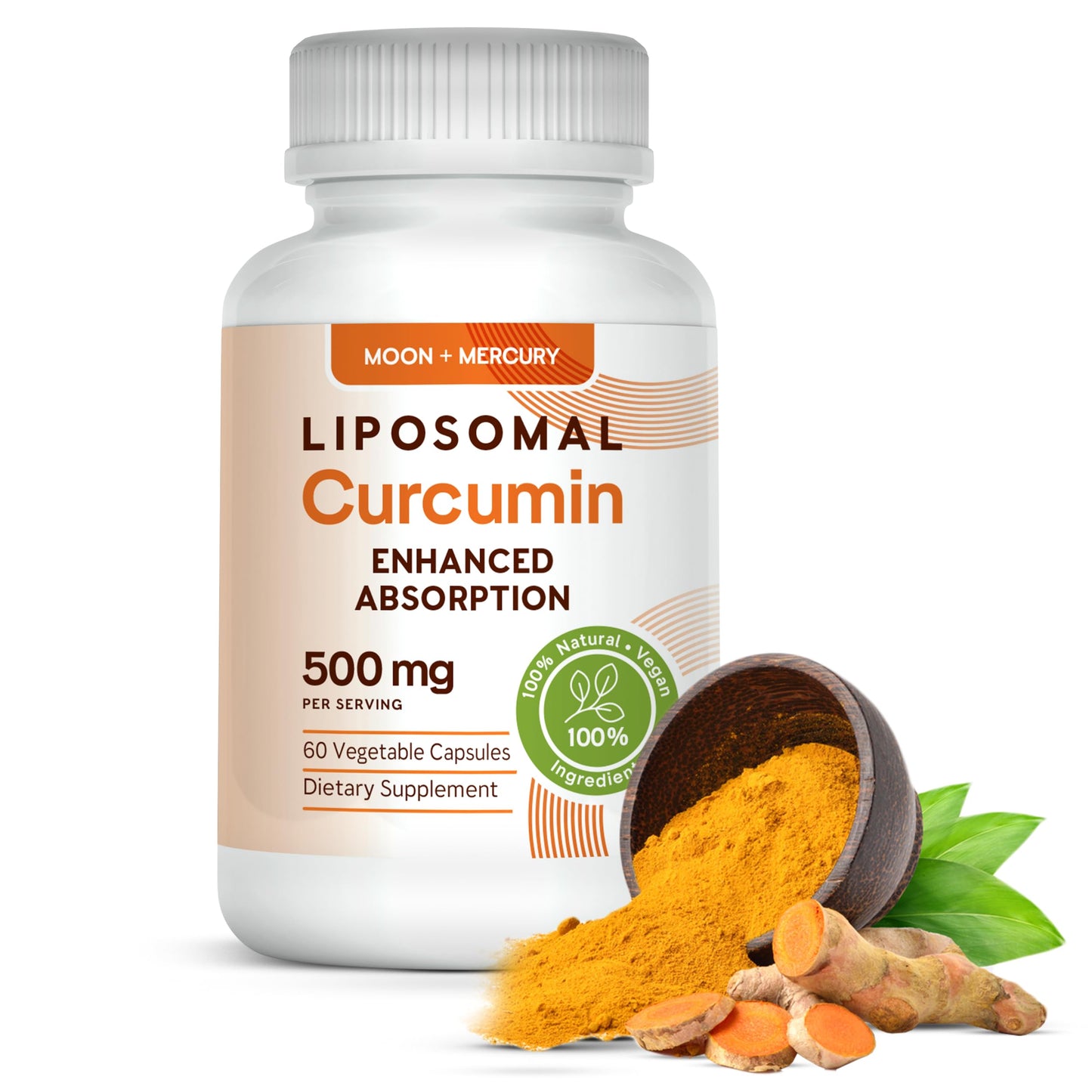 Moon + Mercury Liposomal Turmeric Curcumin 500mg - 60 Capsules | 100% Natural Curcuminoids