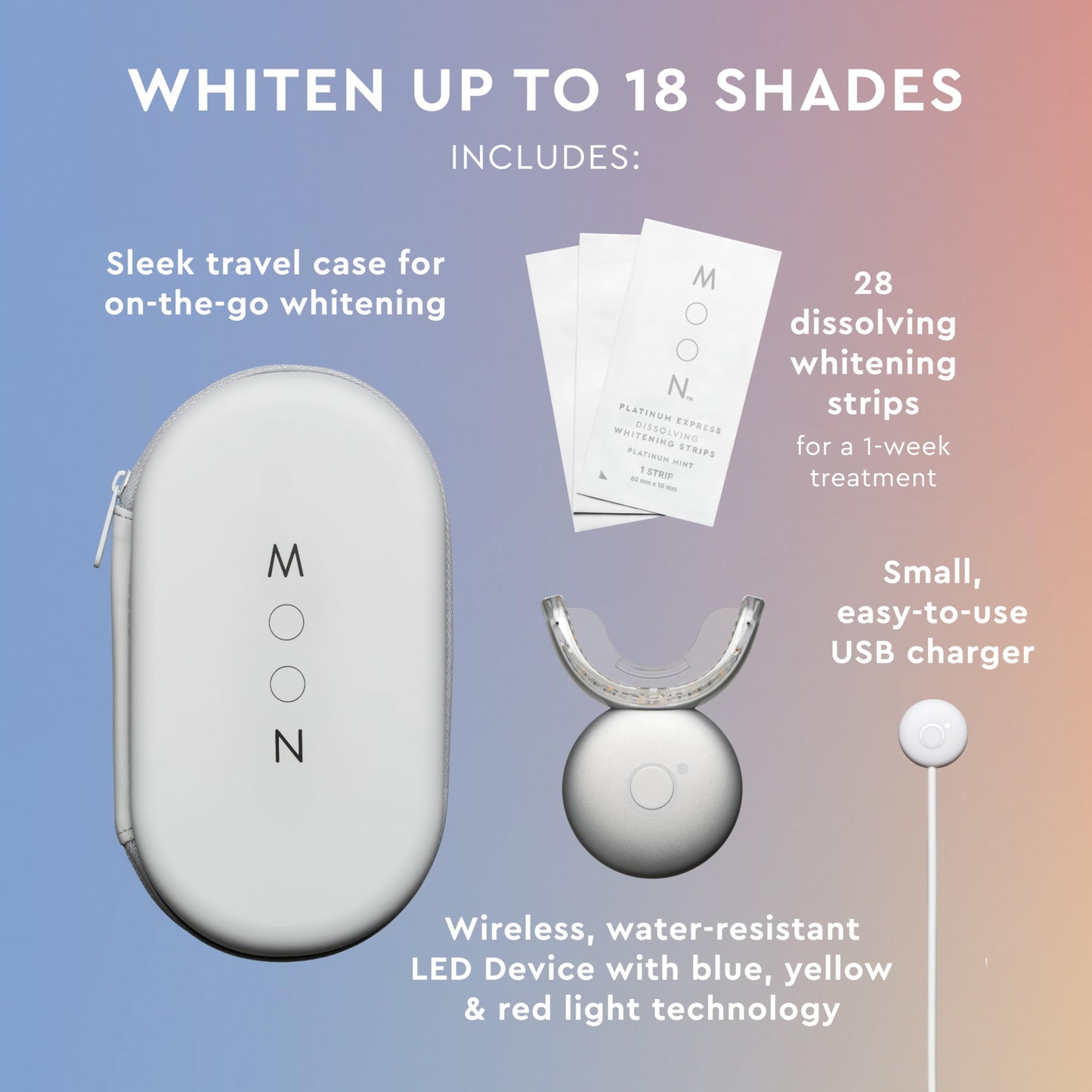 MOON Teeth Whitening Kit — LED Light Therapy, 18-Shade Whitening (4-Piece Kit)