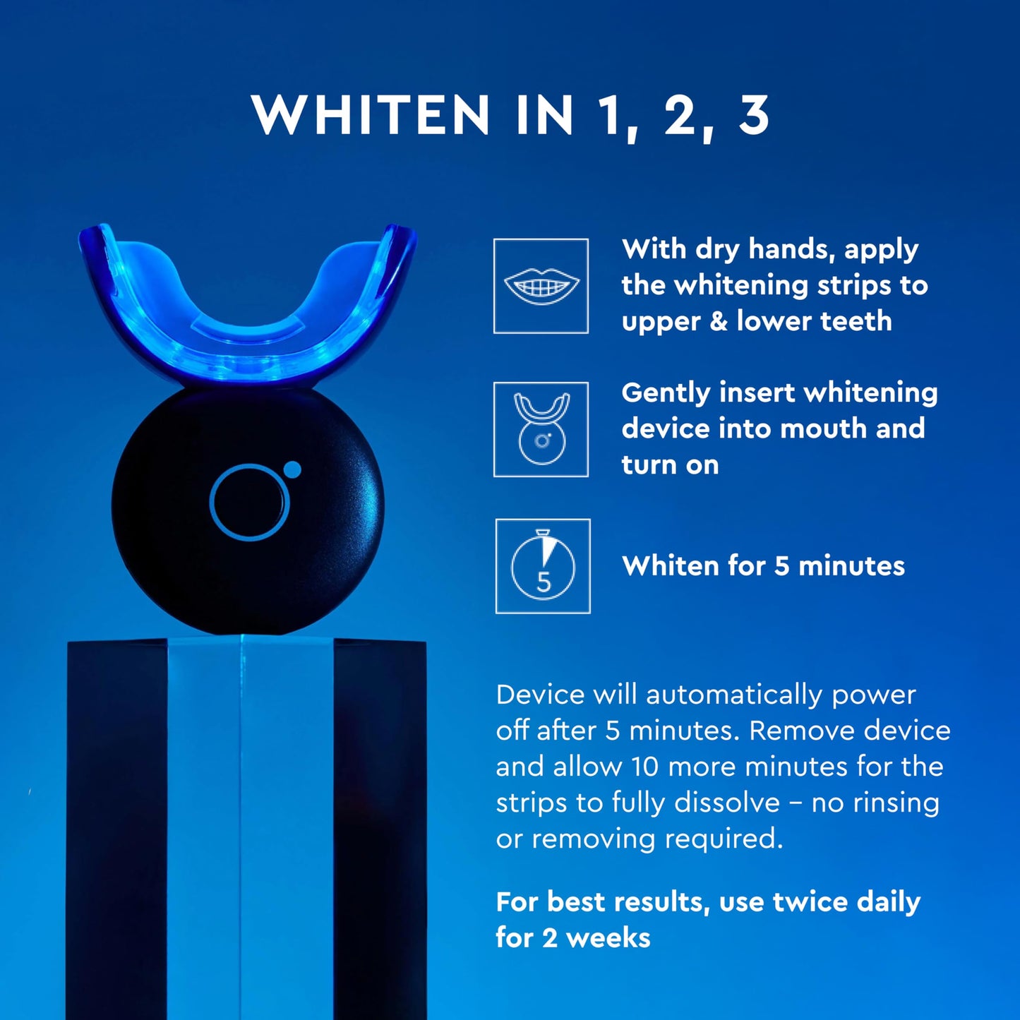 MOON Teeth Whitening Kit - LED Light Device, 56 Strips, 12 Shades in 2 Weeks