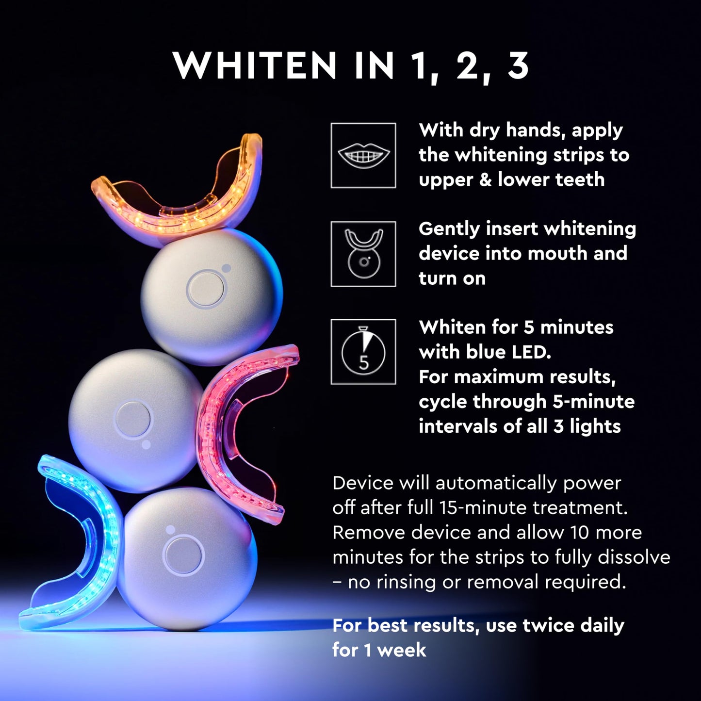MOON Teeth Whitening Kit — LED Light Therapy, 18-Shade Whitening (4-Piece Kit)