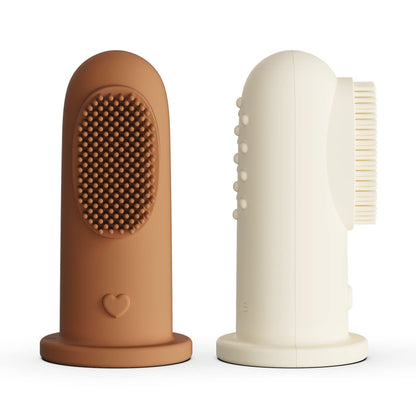 Moonkie Baby Finger Toothbrush Kit – 2 Pcs, 3 Months+, Clay/Ivory