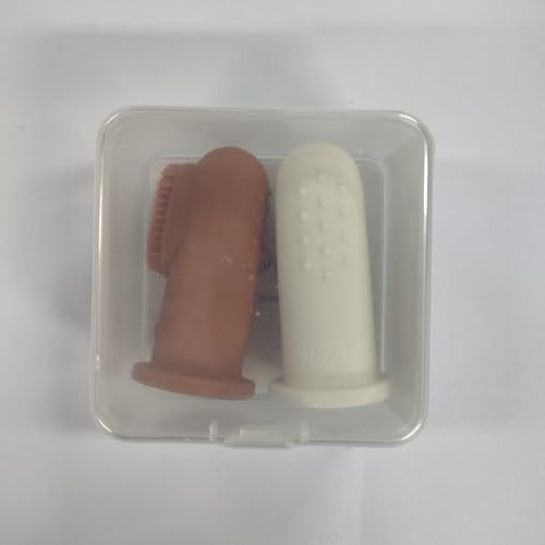 Moonkie Baby Finger Toothbrush Kit – 2 Pcs, 3 Months+, Clay/Ivory