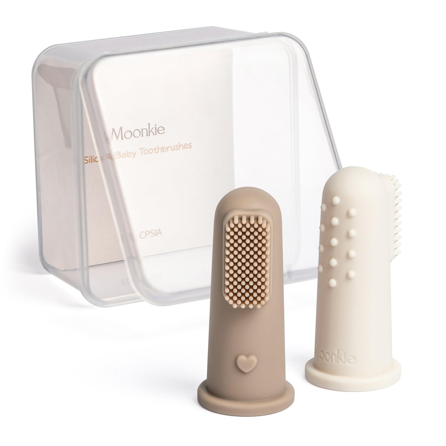 Moonkie Baby Finger Toothbrush Kit – Teething Safe, 2 Pcs (Warm Taupe / Ivory), 3+ Months