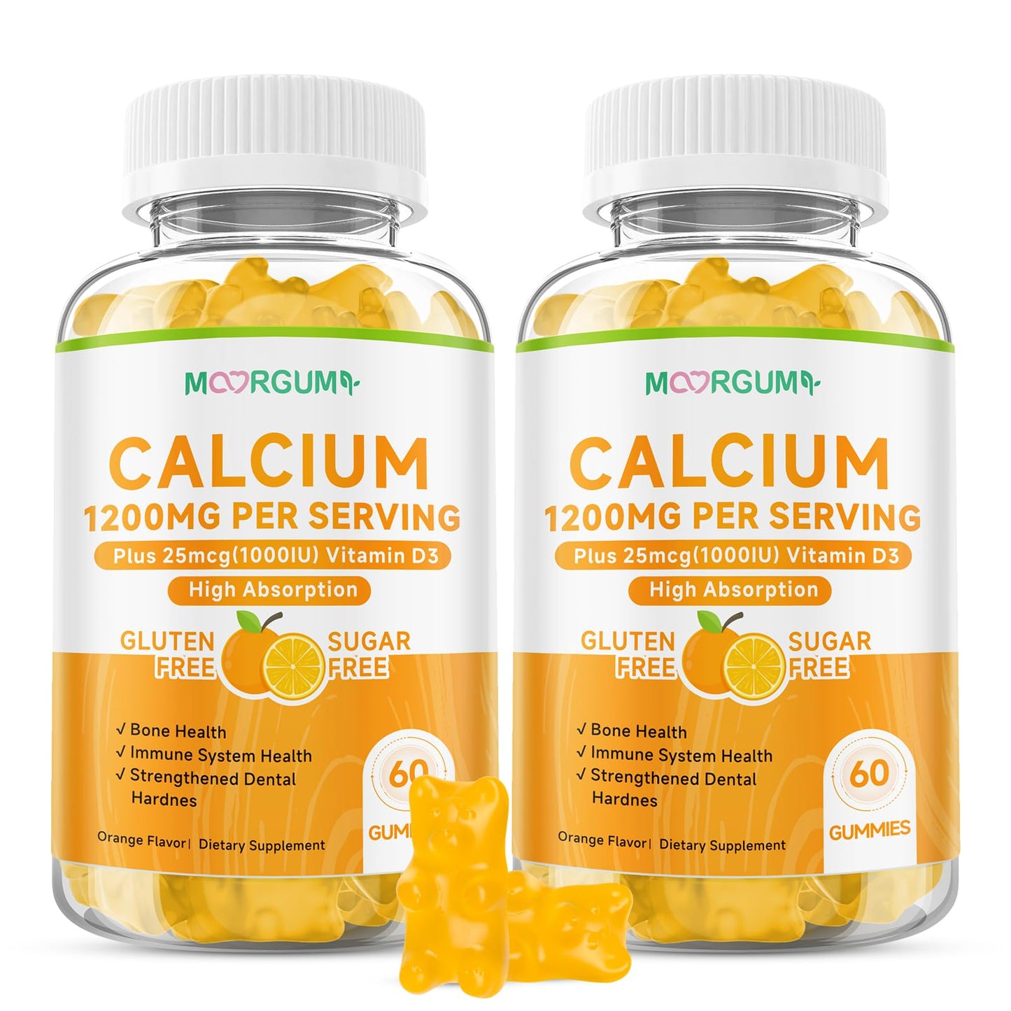MOORGUMY Calcium Citrate Gummies – 1200mg Calcium + 1000IU Vitamin D3 | Orange, 120 Count