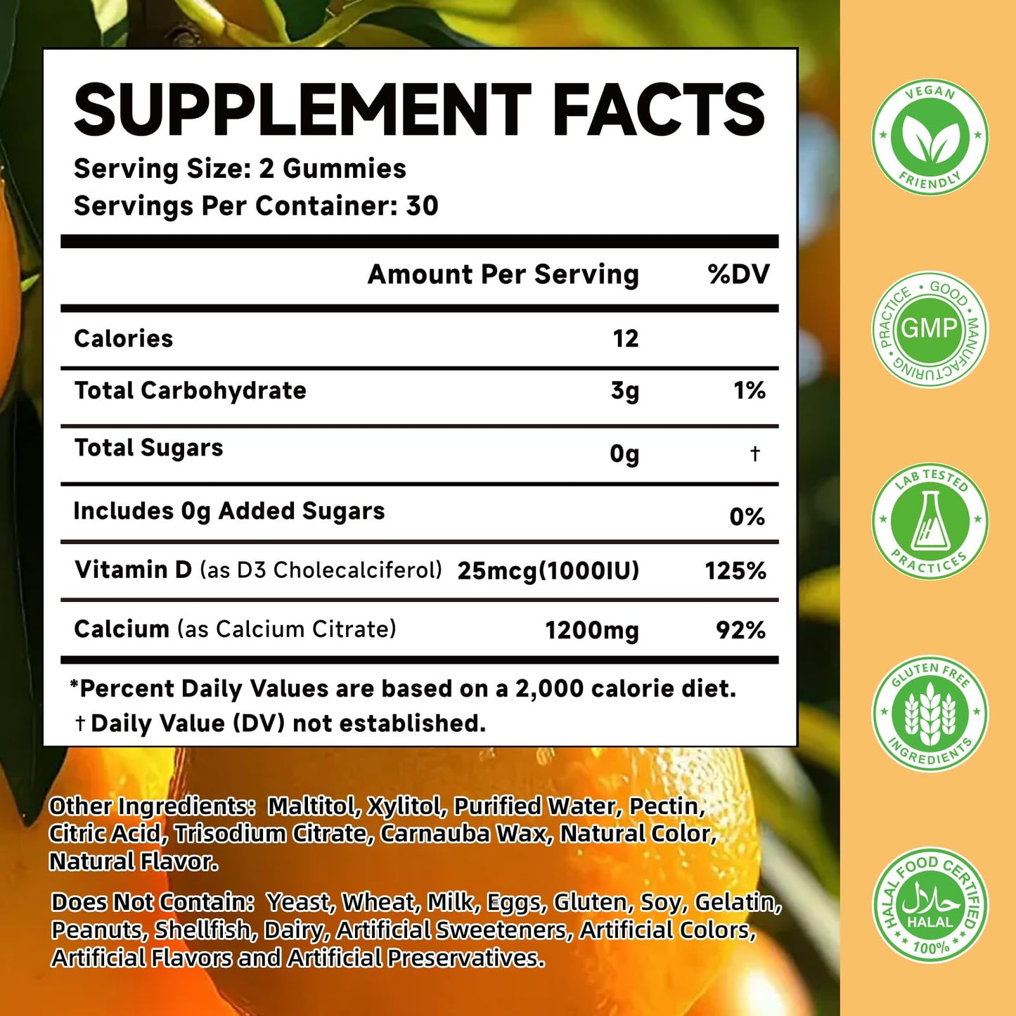 MOORGUMY Calcium Citrate Gummies 1200 mg & Vitamin D3 1000IU | Bone & Teeth Support (Orange) 60 Count
