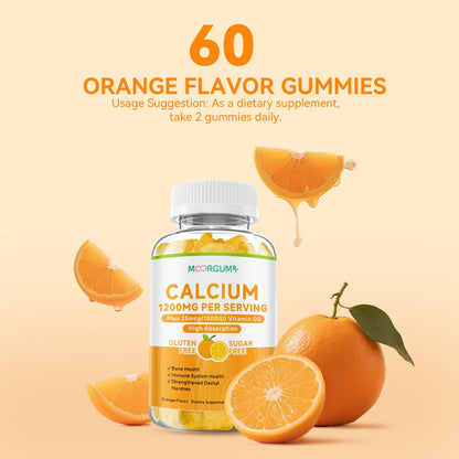 MOORGUMY Calcium Citrate Gummies 1200 mg & Vitamin D3 1000IU | Bone & Teeth Support (Orange) 60 Count