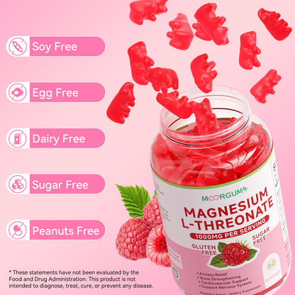 MOORGUMY Magnesium L-threonate Gummies – 1,000 mg | 60 Count | Memory & Sleep Support