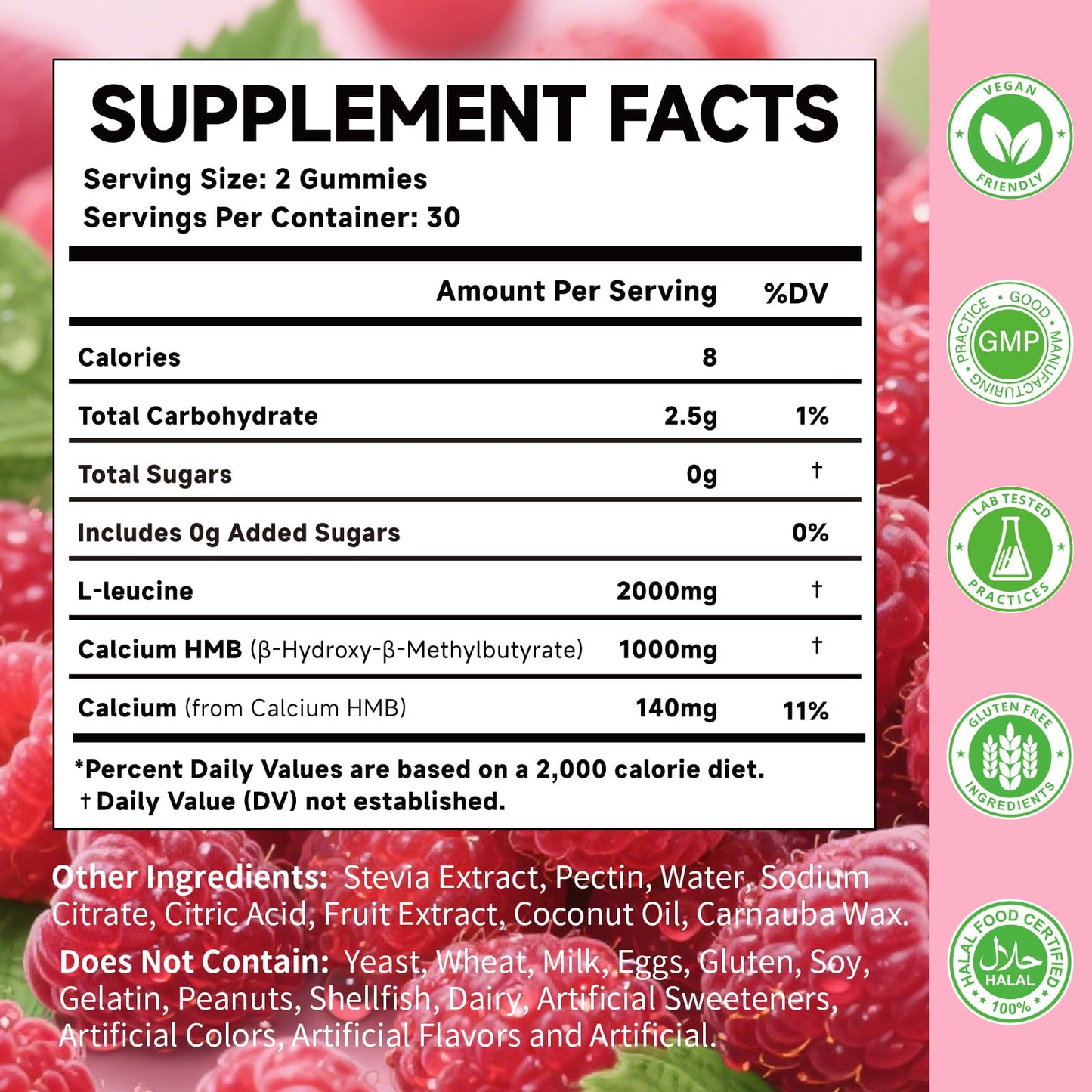 MOORGUMY HMB & L-Leucine Gummies – 2000mg L-Leucine, Calcium, Raspberry, 60 Count