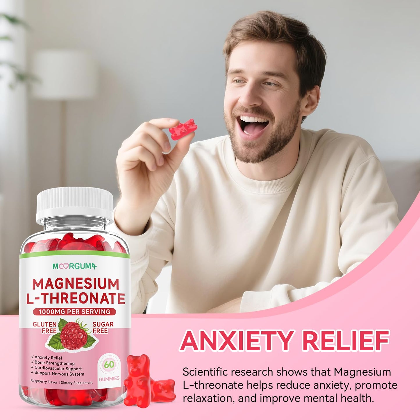 MOORGUMY Magnesium L-threonate, Memory Wellness, Cognitive Wellness and Zzz Support - High Absorption, 1,000mg Magnesium L-threonate Supplements, 120 Count Gummies