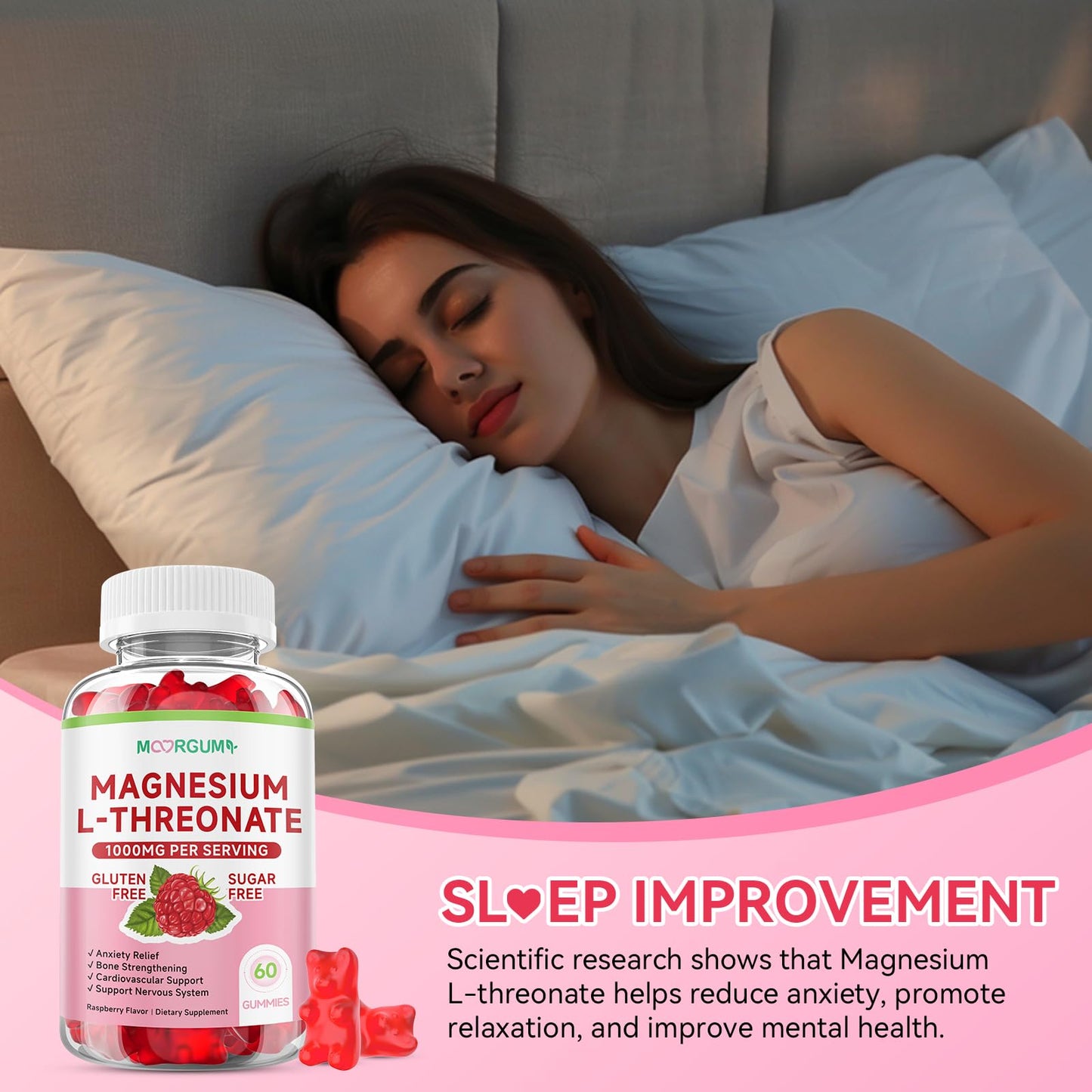 MOORGUMY Magnesium L-threonate, Memory Wellness, Cognitive Wellness and Zzz Support - High Absorption, 1,000mg Magnesium L-threonate Supplements, 120 Count Gummies