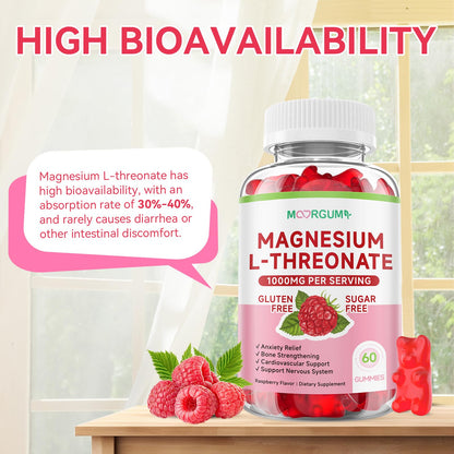 MOORGUMY Magnesium L-threonate, Memory Wellness, Cognitive Wellness and Zzz Support - High Absorption, 1,000mg Magnesium L-threonate Supplements, 120 Count Gummies