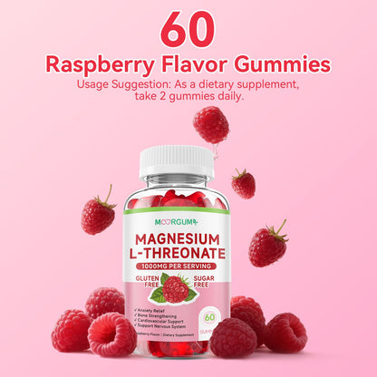 MOORGUMY Magnesium L-threonate, Memory Wellness, Cognitive Wellness and Zzz Support - High Absorption, 1,000mg Magnesium L-threonate Supplements, 120 Count Gummies