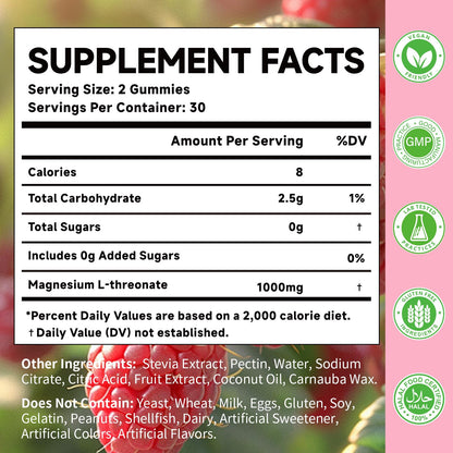MOORGUMY Magnesium L-threonate Gummies – 1,000 mg | 60 Count | Memory & Sleep Support