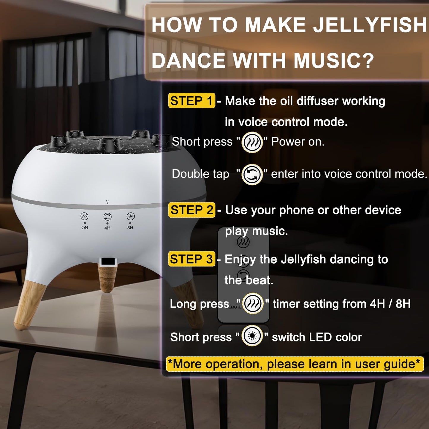 Morbou Jellyfish Diffuser with Music - 250ml + 2 Oils | 7 Color Lights