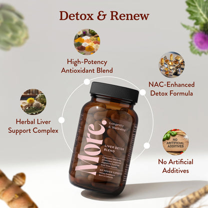 More. Longevity & Wellbeing Liver Support & Cleanse – Potent Extract-Based Formula with Antioxidants and Amino Acids – Liver Health & Digestive Balance – 60 Capsules (Made in USA)