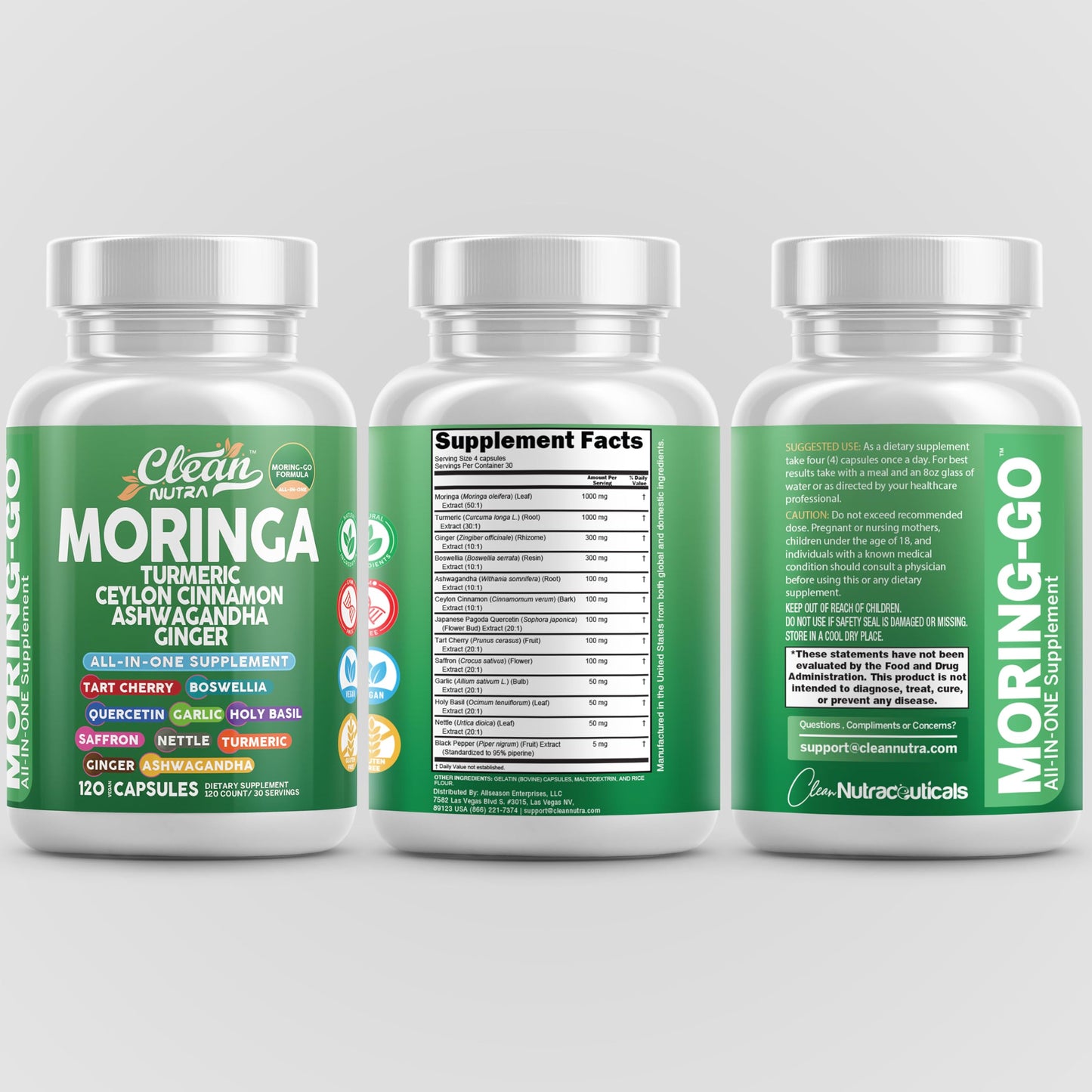 Moringa Powder Capsules + Turmeric Moringa Leaf – Clean Nutra Moring-Go