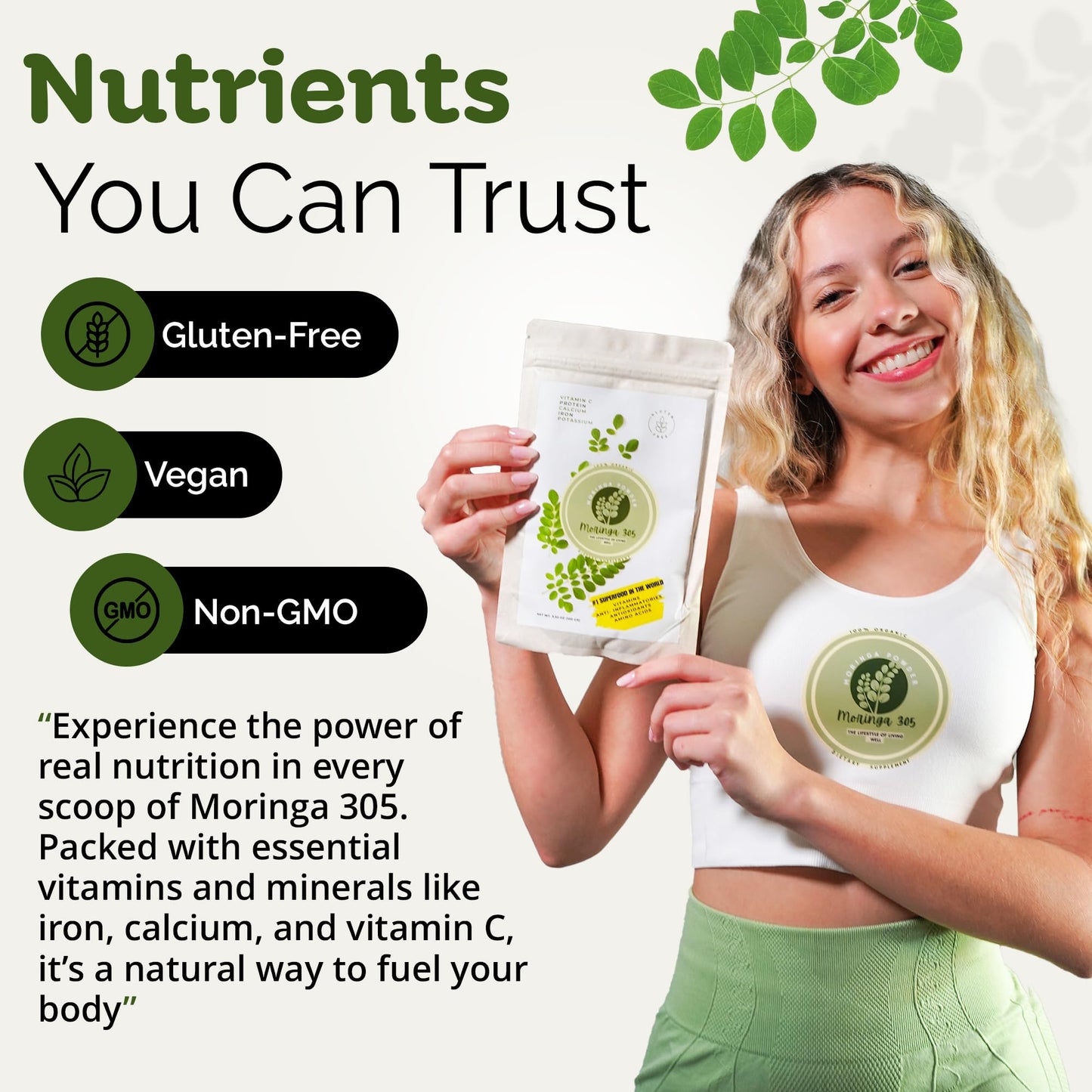Moringa 305 Organic Moringa Leaf Powder – 100g | Vegan, Non-GMO, Gluten-Free