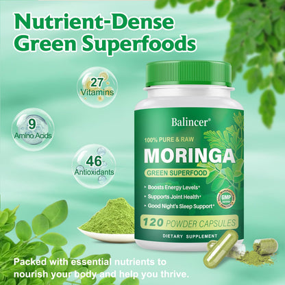 Moringa Powder Capsules | Pure Moringa Leaf – 800mg per Capsule, 120 Vegan Capsules