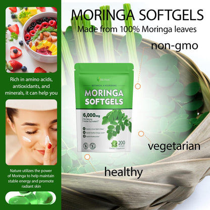 Moringa Capsules 200 Softgels | Pure Moringa Leaf Extracts, Energy, Skin & Gut Health, Rich in Antioxidants, Essential Vitamins & Amino Acids (1)