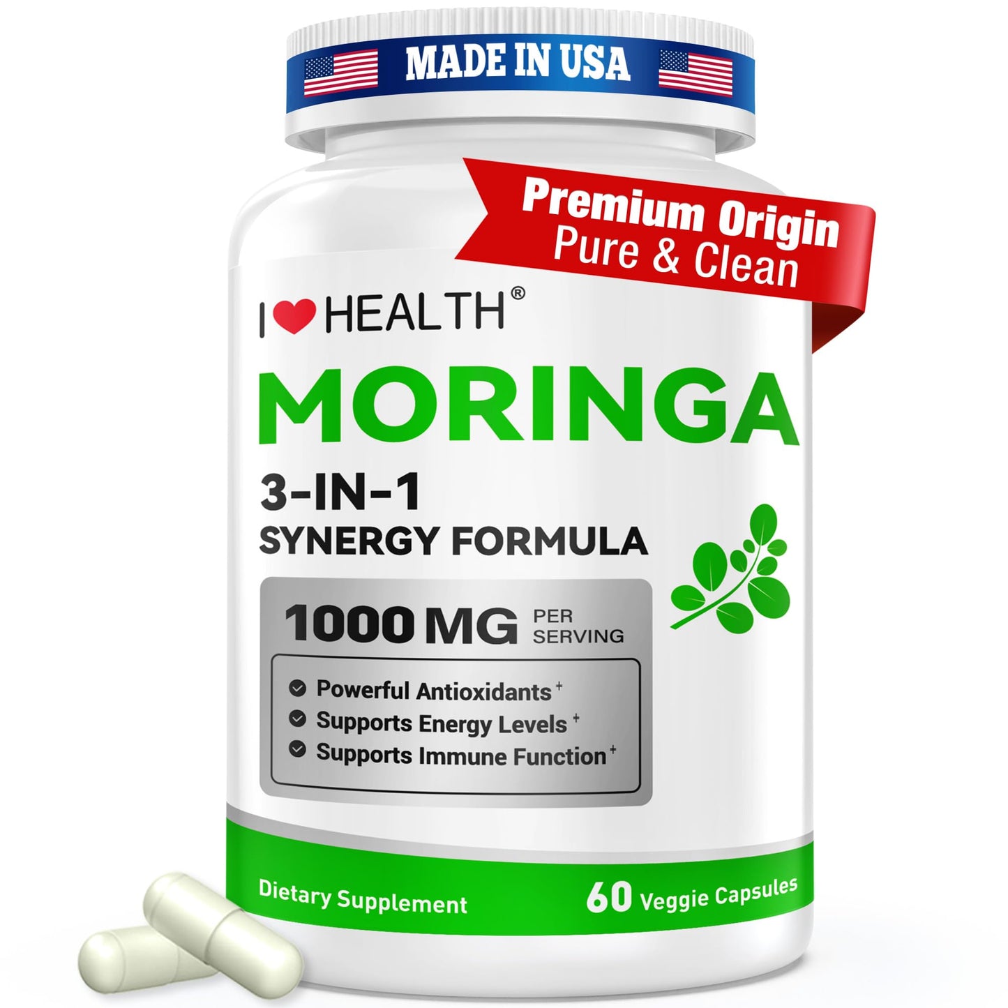 Moringa 1000mg Capsules – 10:1 Leaf Extract | Energy, Immunity & Gut Health