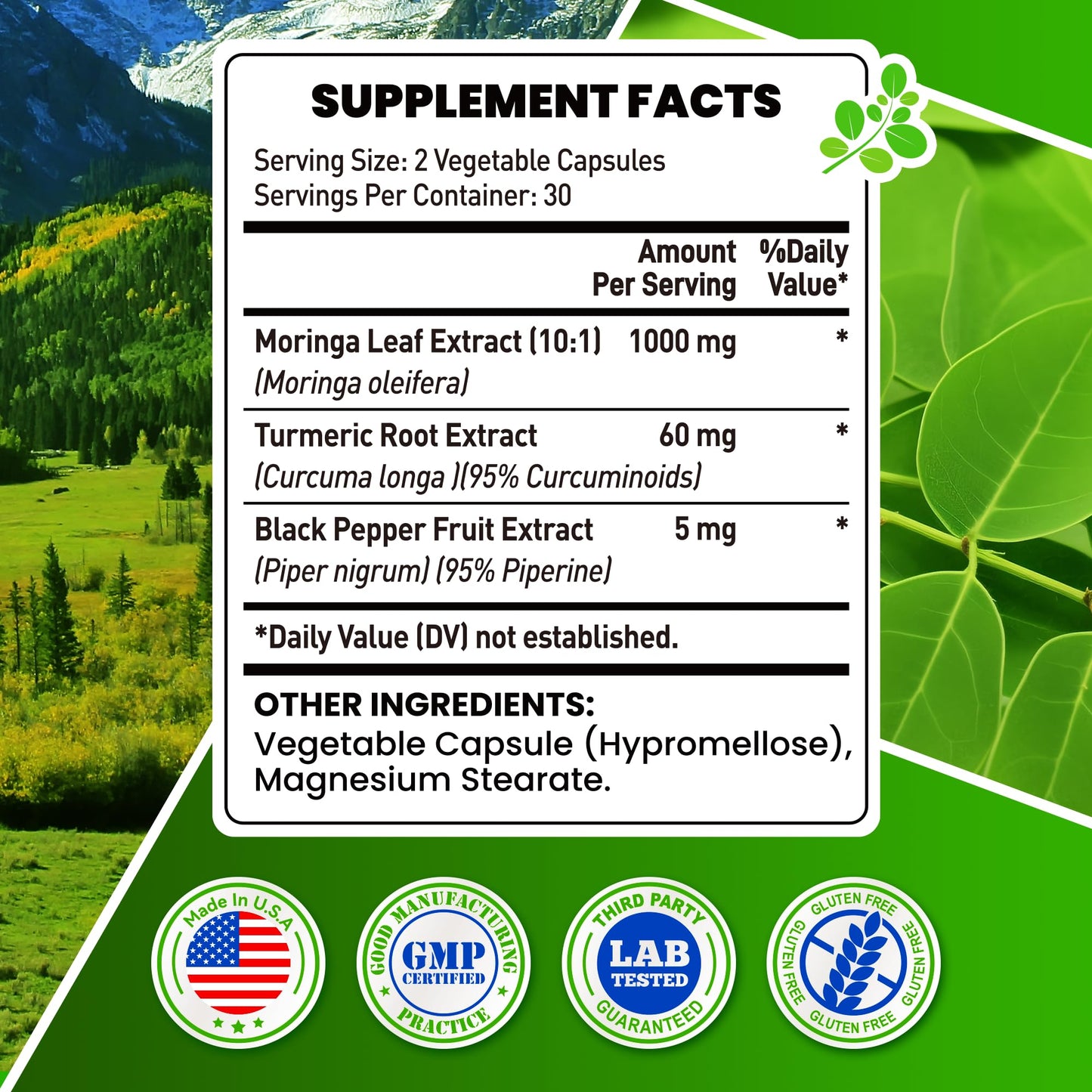 Moringa 1000mg Capsules – 10:1 Leaf Extract | Energy, Immunity & Gut Health