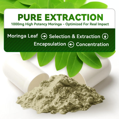 Moringa 1000mg Capsules – 10:1 Leaf Extract | Energy, Immunity & Gut Health