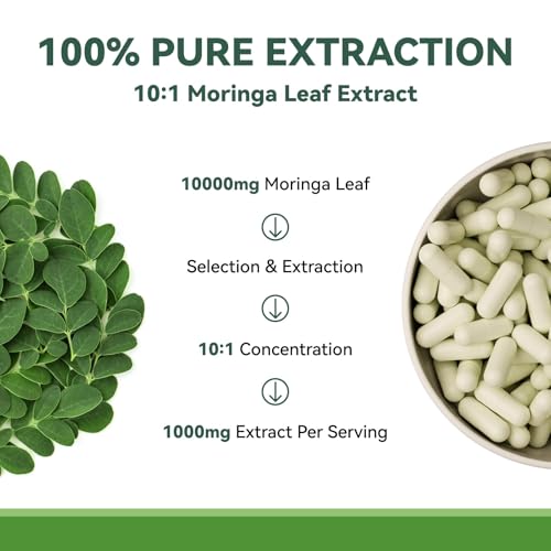 Moringa Capsules 1000mg | 10:1 Leaf Extract - USA Made
