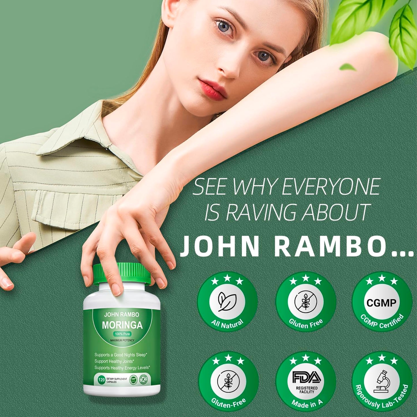 Moringa 1200 mg Capsules - 120 Count | Non-GMO Vegan Moringa Supplement